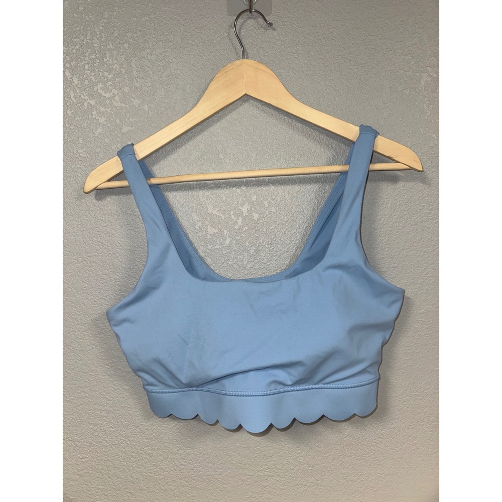 JoyLab Light Blue Scalloped Hem Longline Sports Bra Swim Large Activewear Yoga